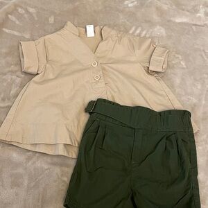 Banana Republic Baby 4T Beige Button-Up Shirt and Green Shorts Set